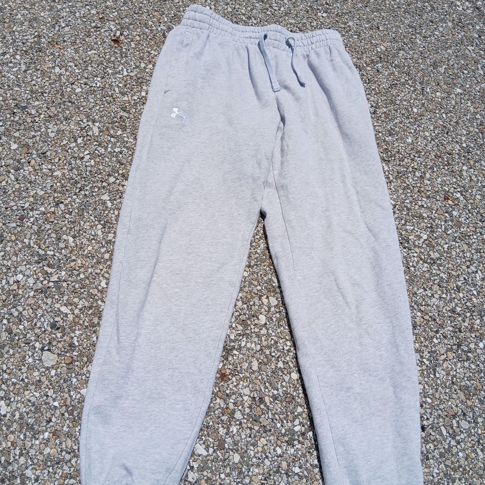 Under Armour Sweatpants Mens Small Gray Fleece Joggers Logo Drawstring Athletic